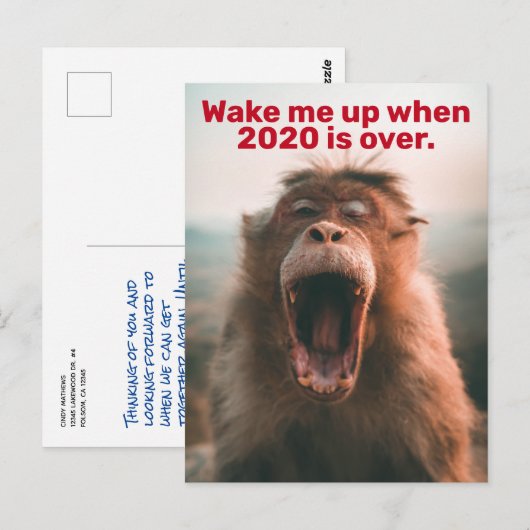 Grappig 2020 Quarantine — word me wakker als het v Briefkaart (Voorkant / Achterkant)