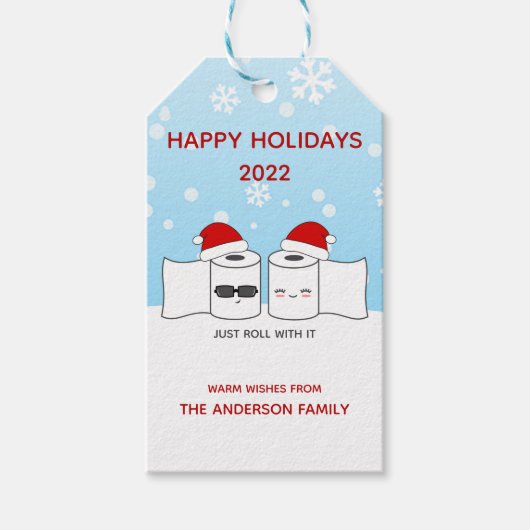 Grappig 2022 rol er maar mee toiletpapier cadeaulabel (Voorkant)