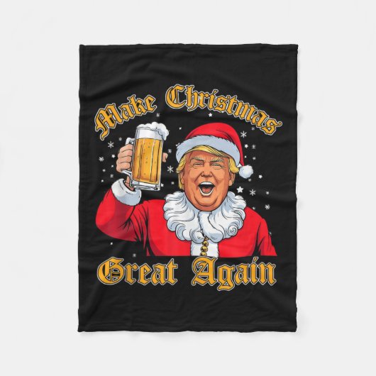 Grappig 2024 Kerst Trump Drink Bier Trump Santa Fleece Deken (Voorkant)