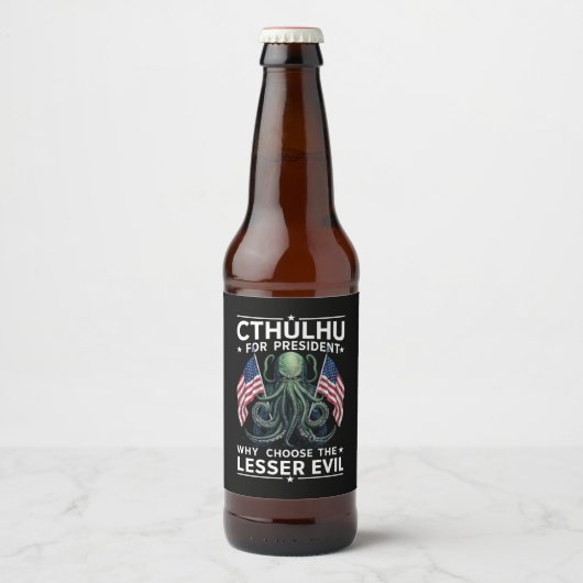 Grappig 2024 Verkiezingen Cthulhu voor President Bier Etiket (Voorkant)