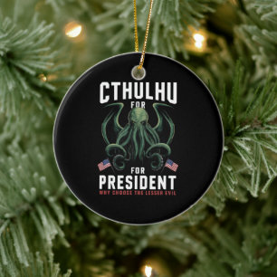 Grappig 2024 Verkiezingen Cthulhu voor President Keramisch Ornament