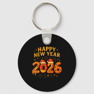 Grappig 2026 Gelukkig Nieuwjaar Eten Pizza Donut V Sleutelhanger