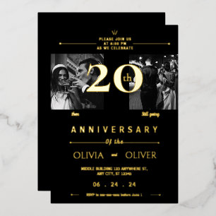 Grappig 20ste bruiloft Jubileum toen en nu goud Folie Uitnodiging