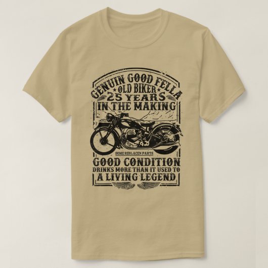Grappig 25 jaar oude bioprek-stijl klassieke motor t-shirt (Design voorkant)