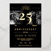 Grappig 25ste bruiloft Jubileum toen en nu goud Folie Uitnodiging (Voorkant)