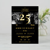 Grappig 25ste bruiloft Jubileum toen en nu goud Folie Uitnodiging (Staand Voorkant)