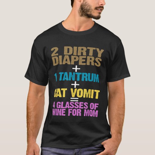Grappig 2 Luiers 1 Tantrum Kat Vomit 4 Glazen van  T-shirt (Voorkant)