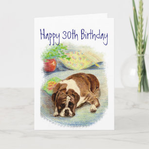 Grappig 30th Birthday, Cute but Sad Boxer Dog Kaart