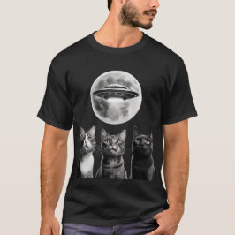 Grappig 3 Bang Katten Maan UFO Buitenaardse Aarde  T-shirt