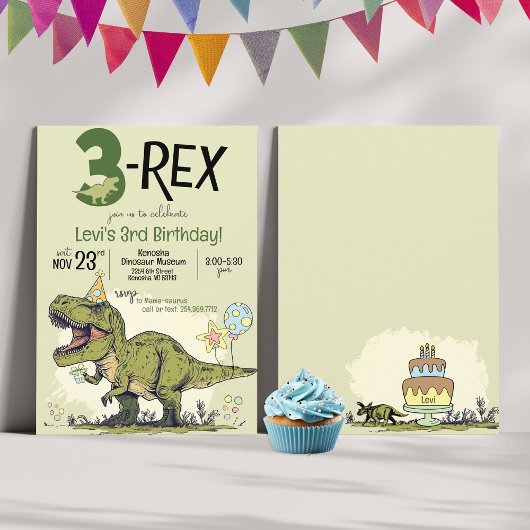 Grappig 3-Rex Dinosaurus Cartoon 3e Verjaardagsfee Kaart