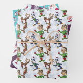 Grappig 3 vellen kerstthema inpakpapier (In situ)