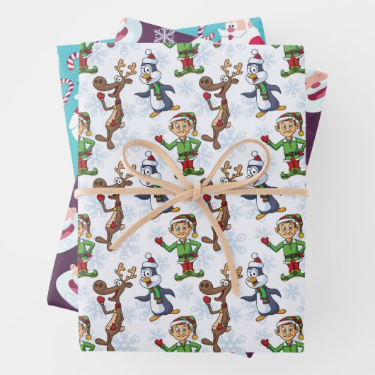 Grappig 3 vellen kerstthema inpakpapier (In situ)