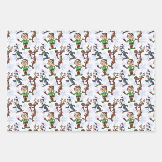 Grappig 3 vellen kerstthema inpakpapier (Voorkant)