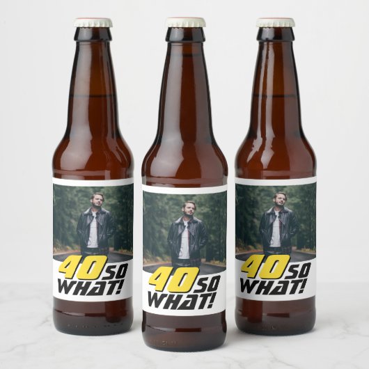 Grappig 40, wat Quote Foto 40th Birthday Bier Etiket (Flessen)