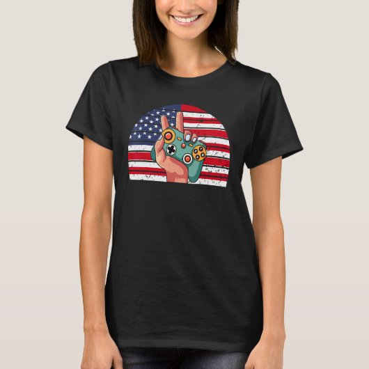 Grappig 4 juli American Flag Gaming Patriotic B T-shirt (Voorkant)