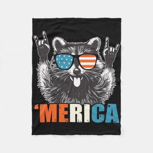Grappig 4 juli Amerika Feest In De VS Wasbeer Fleece Deken (Voorkant)
