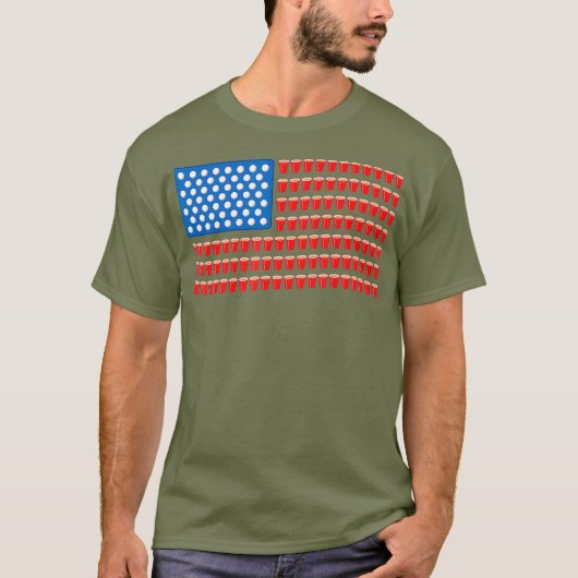 Grappig 4 juli Bier Pong Amerikaanse vlag T-shirt (Voorkant)