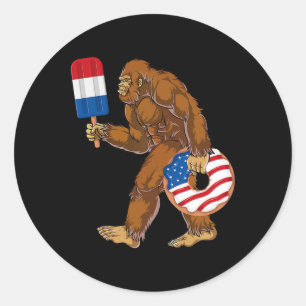 Grappig 4 juli Bigfoot Sasquatch Amerikaanse vlag Ronde Sticker