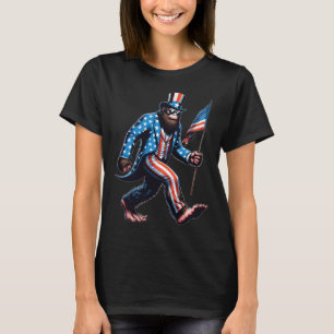 Grappig 4 juli Bigfoot Sasquatch Amerikaanse vlag T-shirt