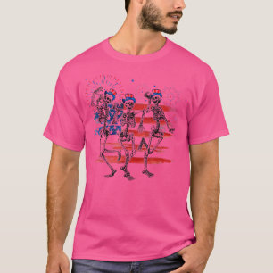 Grappig 4 juli dansend skeleton patriotic Ameri T-shirt
