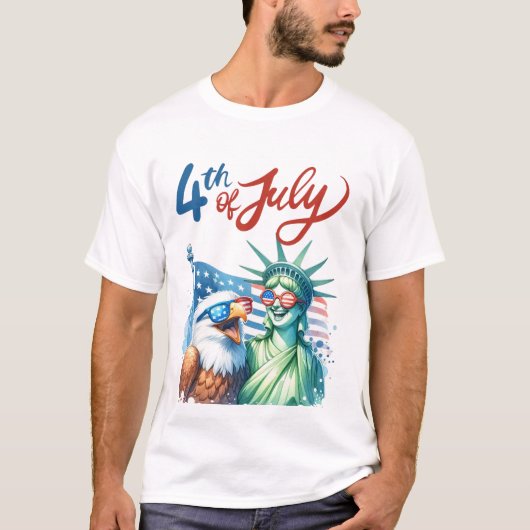 Grappig 4 juli Eagle en Liberty, Patriottisch T-sh T-shirt (Voorkant)