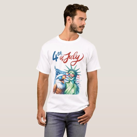 Grappig 4 juli Eagle en Liberty, Patriottisch T-sh T-shirt (Voorkant volledig)