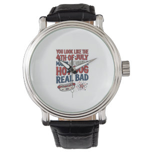 Grappig 4 juli Hot Dog Patriottisch Shirt Ontwerp_ Horloge
