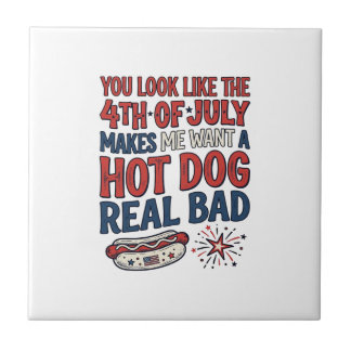 Grappig 4 juli Hot Dog Patriottisch Shirt Ontwerp_ Tegeltje