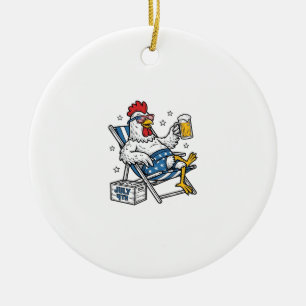 Grappig 4 juli Kip Bier Patriottisch Shirt Ontwerp Keramisch Ornament
