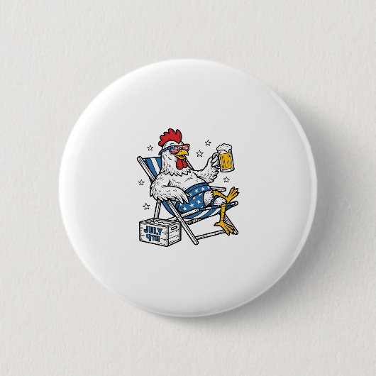Grappig 4 juli Kip Bier Patriottisch Shirt Ontwerp Ronde Button 5,7 Cm (Voorkant)