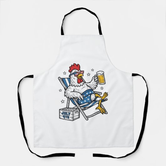 Grappig 4 juli Kip Bier Patriottisch Shirt Ontwerp Schort (Voorkant)