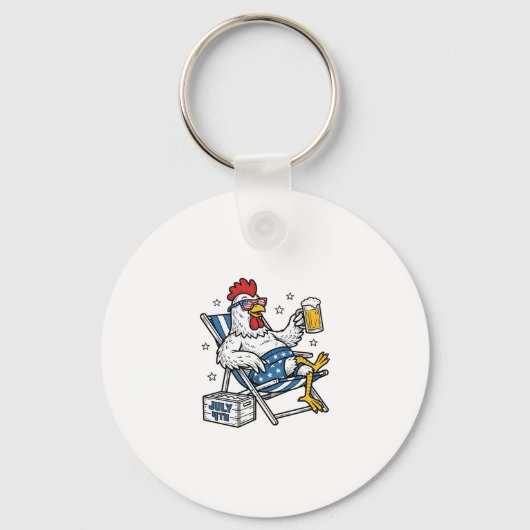 Grappig 4 juli Kip Bier Patriottisch Shirt Ontwerp Sleutelhanger (Voorkant)