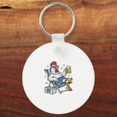 Grappig 4 juli Kip Bier Patriottisch Shirt Ontwerp Sleutelhanger (Voorkant)