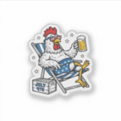 Grappig 4 juli Kip Bier Patriottisch Shirt Ontwerp Sticker (Voorkant)