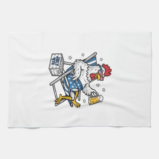 Grappig 4 juli kip bier patriottisch shirt ontwerp theedoek (Horizontaal)