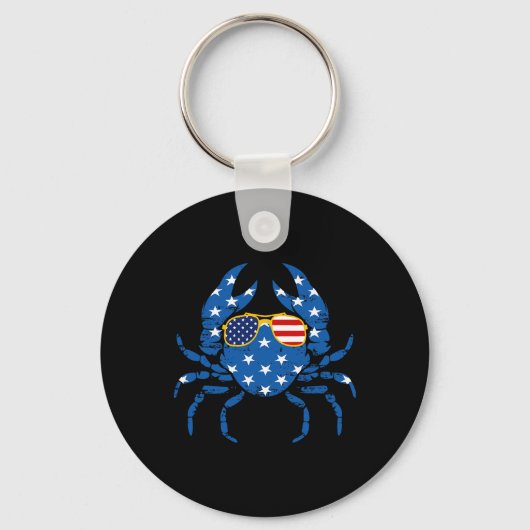 Grappig 4 juli krab visser Amerikaanse vlag vin Sleutelhanger (Voorkant)