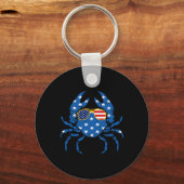Grappig 4 juli krab visser Amerikaanse vlag vin Sleutelhanger (Voorkant)