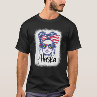 Grappig 4 juli Messy Bun Alaska Vlag State Girl T-shirt
