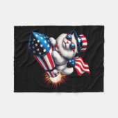 Grappig 4 juli Patriottische Kat Raket Met Firewo Fleece Deken (Voorkant (Horizontaal))