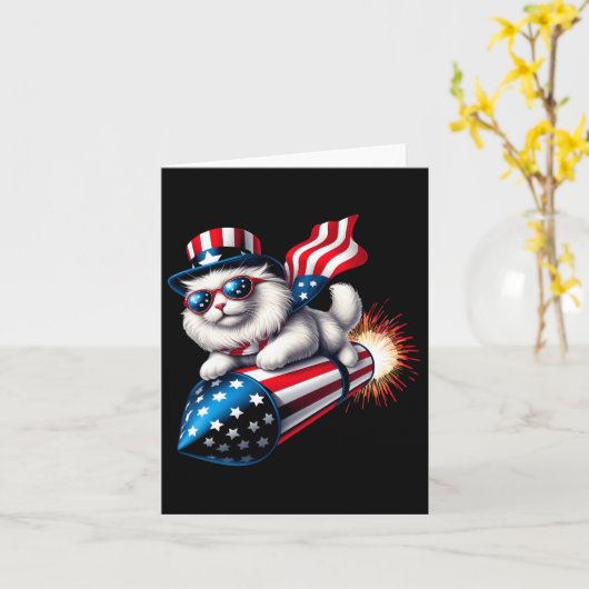 Grappig 4 juli Patriottische Kat Raket Met Firewo Kaart (Gele Bloem)