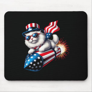 Grappig 4 juli Patriottische Kat Raket Met Firewo Muismat