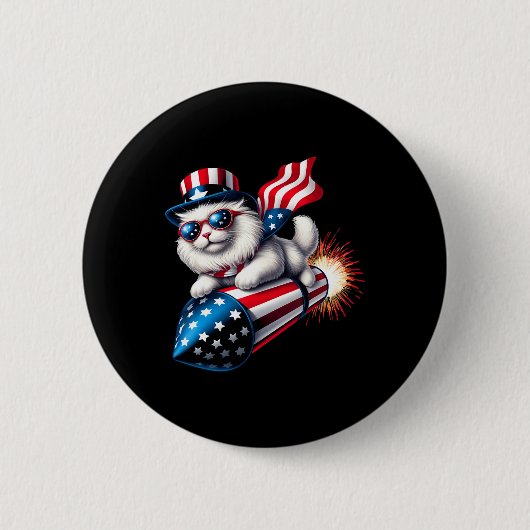 Grappig 4 juli Patriottische Kat Raket Met Firewo Ronde Button 5,7 Cm (Voorkant)