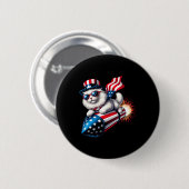 Grappig 4 juli Patriottische Kat Raket Met Firewo Ronde Button 5,7 Cm (Voorkant /achterkant)