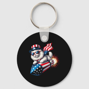Grappig 4 juli Patriottische Kat Raket Met Firewo Sleutelhanger