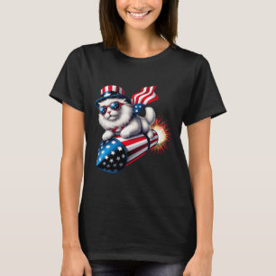 Grappig 4 juli Patriottische Kat Raket Met Firewo T-shirt