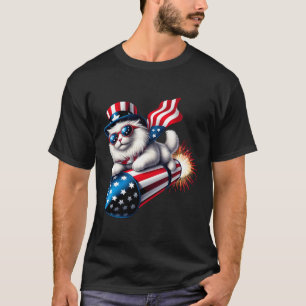 Grappig 4 juli Patriottische Kat Raket Met Firewo T-shirt