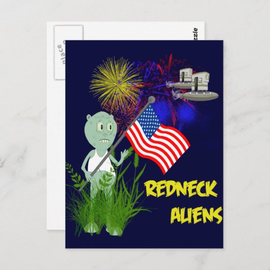 Grappig 4 juli Redneck Aliens Briefkaart (Voorkant / Achterkant)