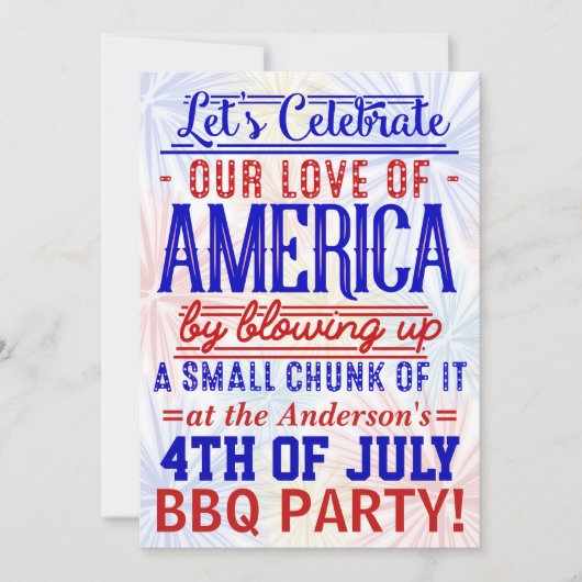 Grappig 4 juli Vuurwerk BBQ | Barbecuefeest Kaart (Voorkant)