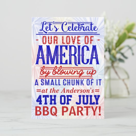 Grappig 4 juli Vuurwerk BBQ | Barbecuefeest Kaart (Staand voorkant)