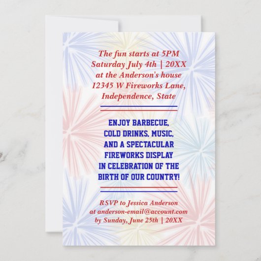 Grappig 4 juli Vuurwerk BBQ | Barbecuefeest Kaart (Achterkant)